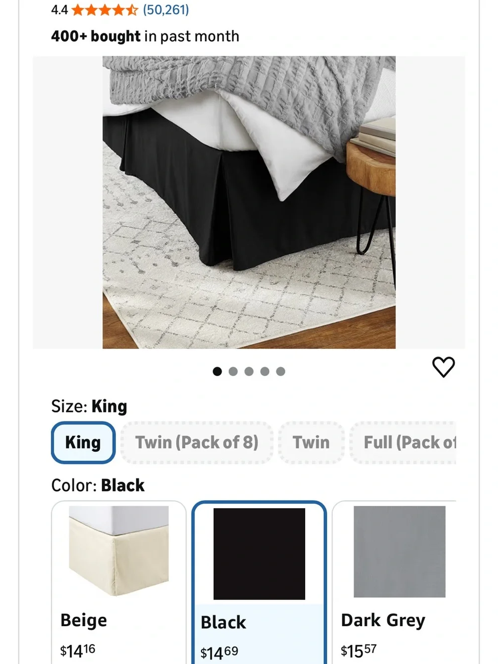 Amazon Basics black pleated bedskirt - king